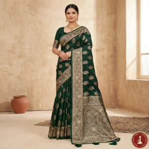 Rajrani Plum Satin Silk Saree with Antique Gold Woven Border